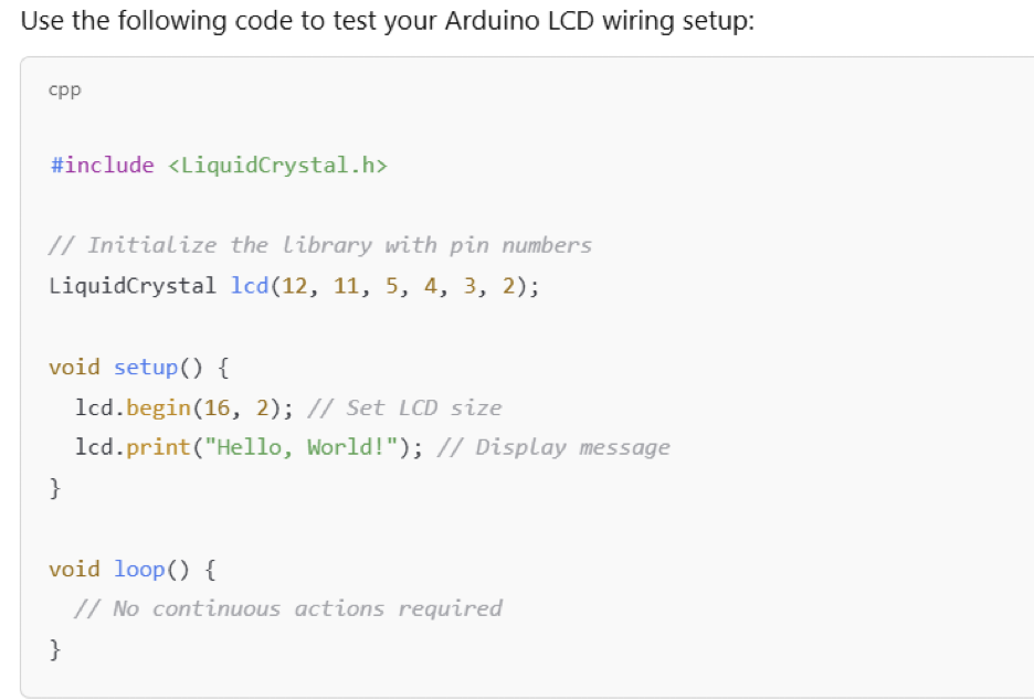 Programming For the Arduino LCD Connection