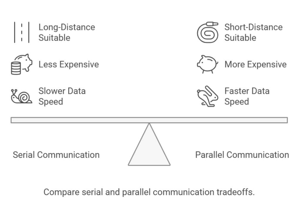 compare serial and parallel communication tradeoffs